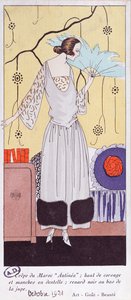 Modeplade, der forestiller en vifte lavet af fjer, fra Art, Gout, Beaute, 1921, (pochoir-tryk) af French School