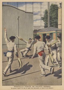 Dødsulykke under et spil baskisk pelota (farve litho) af French School