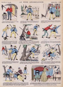 Fader Grosbouchons skæbnesvangre fisketur (farve litho) af French School