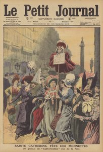 St. Catherines fest, skytshelgen for beklædningsarbejdere (farve litho) af French School