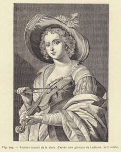 Kvinde spiller viol, efter en gravering af Leblond, 1600-tallet (gravering) af French School