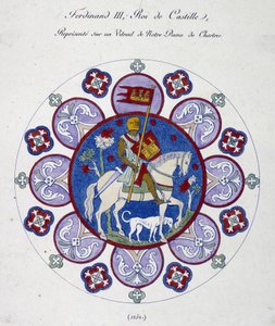 Fernand III, konge af Castilien, repræsenterer på et farvet glas af Notre Dame de Chartres (1252). College lignelse. af French School