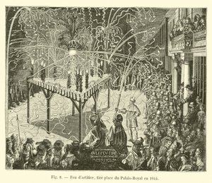 Feuerwerk, abgefeuert am Place du Palais-Royal im Jahr 1644 von French School