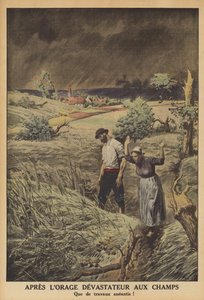 Marker ødelagt af et tordenvejr i Frankrig (farve litho) af French School