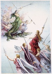 Kamp mellem onde og gode ånder i havet - i "" Rejse til havets bund"" af H. de la Blanchère. Paris, red. Jouvet et Cie, sd. 1880. af French School
