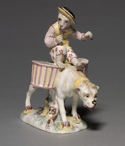 Figur af en abe på en hund, fabrikant Mennecy-Villeroy Factory, Frankrig, ca. 1760 af French School