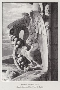 Figur af et kimærisk dyr, fra det øverste galleri i Notre Dame de Paris (litho) af French School