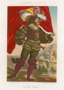 Figur af en mand stående med et flag af French School