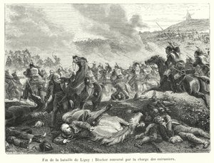 Slut på slaget ved Ligny, Blucher væltet af anklagen fra kyrasserne (gravering) af French School