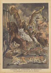Brand ved den internationale udstilling i Bruxelles i 1910 (farve litho) af French School