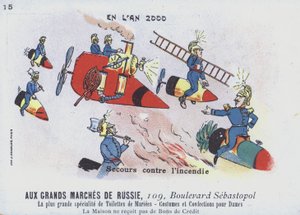 Brandbekæmpelse i år 2000 (farve litho) af French School