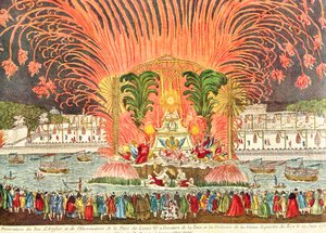 Fyrværkeri på Louis XV-pladsen i anledning af indvielsen af kongens rytterstatue, 20. juni 1763 (se også 159166) af French School