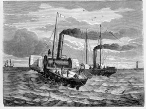 Første forsøg på installation af en elektrisk leder fra Dover til Calais (1851) - i "" Album of Science; berømte videnskabsmænd; Store opdagelser””” 1896. af French School