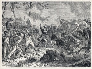 Første koalition: Lazarus Nicolas Marguerite Carnot (1753-1823) under slaget ved Wattignies, der modsatte de franske tropper den østrigske hær den 16. oktober 1793. af French School