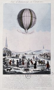 Første flyvning til Annonay af Montgolfiers-brødrene i 1783 af French School