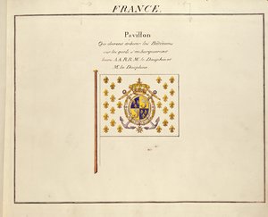 Flag af Dauphin og Dauphine, Louis-Antoine og Marie-Therese af Frankrig, fra Pavillions of the Maritime Powers, ca. 1815-30 (farvegravering) af French School