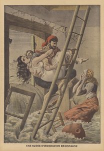 Oversvømmelser i Spanien (farvelitografi) af French School