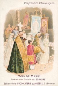 Blomsteroptog til ære for Jomfru Maria i maj måned, Spanien (chromolitho) af French School