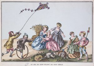 Flyve en drage i det 18. århundrede (farvegravering) af French School