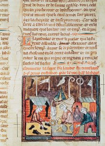 Fol.122v Købmænd på Lendit-messen nær St. Denis, fra Grandes Chroniques de France, 1375-79 af French School