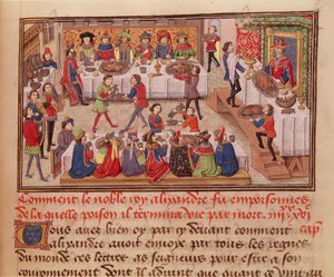 Fol.298r Hvordan den adelige kong Alexander blev forgiftet, illustration fra en bog af Jean Wauquelin, fra Histoire du Grand Alexandre 1460 af French School