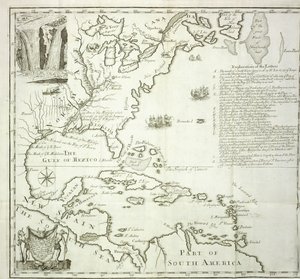 Folding map of the North American Atlantic coast, 1714dani af French School