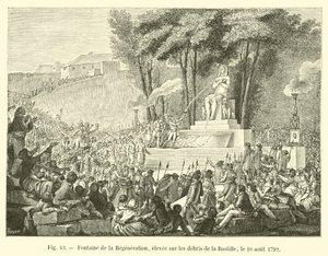 Fountain of Regeneration, rejst på resterne af Bastillen, 10. august 1792 af French School