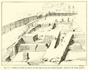 Udgravninger ved Palais de Justice i 1848, i gården til Sainte-Chapelle, Tegning af M Albert Lenoir af French School