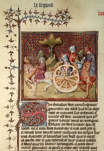 Fr.119 fol.312v Lancelot, vognens ridder, 1344 af French School