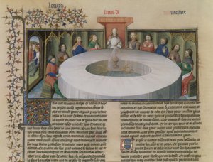 Fr.120 f.524v Ridderne af det runde bord fra The Story of Lancelot, fra La Quite de Saint Graal af French School