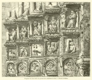 Fragment af bas-relieffer fra portalen til Sens-katedralen (gravering) af French School