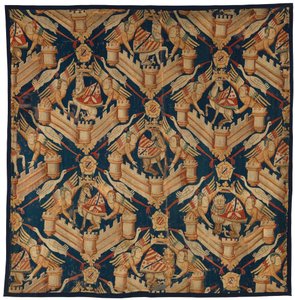 Fragment af et heraldisk gobelin forestillende våben fra Beaufort, Turenne og Comminges, lavet i Paris eller Arras (uld) af French School