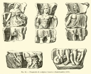 Fragmenter af skulptur fundet ved Saint-Landry af French School