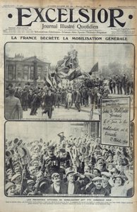 Frankrig erklærer generel mobilisering den 2. august 1914, forsideillustration af Excelsior søndag den 2. august 1914 af French School