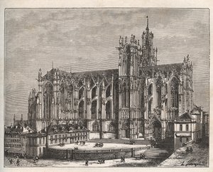 Frankrig, Lorraine, Moselle (57), Metz: Saint Etienne de Metz katedral - indgravering i "La France illustrée: geografi, historie, statistisk administration" af V.-A. Malt brun. 1884 af French School