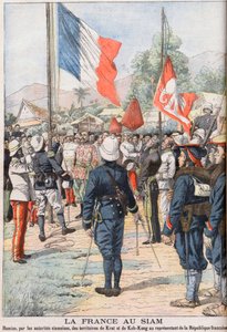 Frankrig overtager områderne Krat og Koh-Kong, Siam efter traktaten af 1904 aftalt mellem siameserne og franskmændene, illustration fra 
