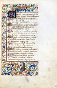 Francesco Petrarca (Petrarca): incipit fra et oplyst manuskript fra den franske skole i det 14. århundrede. Kommunal Bibl. af Rimini. af French School