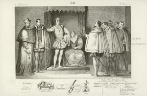 Francis II of France informing deputies of parliament that he has chosen his uncles, the Duke of Guise and Charles, Cardinal of Lorraine, to govern for him, 1559  af French School