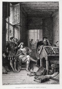 Francois 1. i Robert Estiennes atelier - gravering af French School