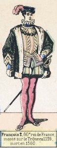 Francois 2, 60. konge af Frankrig, besteg tronen i 1559, døde i 1560 (farvegravering) af French School