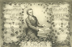 Frederic Chopin og hans begravelsesmarch (litho) af French School