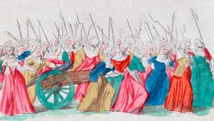 Fransk revolution: "" Et Versailles, et Versailles"" La marche des femmes sur Versailles 5/10/1789 (March of the Women on Versailles, Paris, 5. oktober 1789) af French School