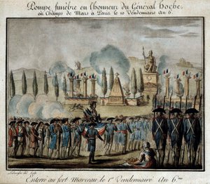Fransk revolution: "" Ceremoni for funebre pumpe til ære for general Lazare Hoche (1768-1797) på Champs de Mars i Paris den 10. fredag år 6"" Indgravering af 1797. Versailles, Lambinet museum af French School