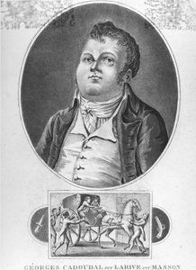 Fransk Revolution: Georges Cadoudal (dit Larive, dit Masson), en fransk sammensvoren, som var en af lederne af Chouanerne og som organiserede to komplotter mod Bonaparte, den blev henrettet den 25. juni 1804 - gravering, coll. museum Dobrée, Nantes. ¿ af French School