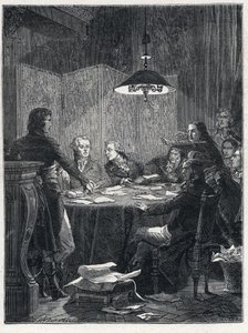 Fransk revolution: Møde i den offentlige frelseskomité, en revolutionær regering oprettet af Nationalkonventet i 1793. af French School