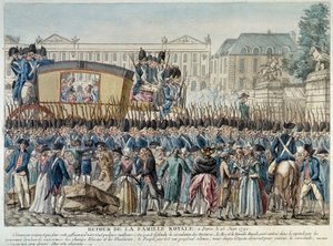 Den franske revolution: "Den kongelige families tilbagevenden til Paris den 25/06/1791" Kortegen krydser Place de la Concorde. Stik fra den franske skole i slutningen af det 18. århundrede. Paris Musée Carnavalet af French School