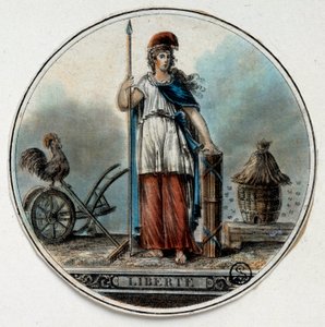 Fransk revolution: allegori om Liberte som en kvinde nær en bistade og en hane. I slutningen af det 18. århundrede Paris, B.N. af French School