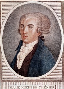 Den franske revolution: portræt af diplomaten, digteren og historikeren Marie Joseph Chenier (1764-1811), forfatter til "Chant du depart"-stikket fra det 19. århundrede. af French School