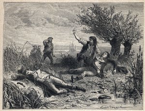 Fransk revolution: selvmord ved forgiftning af politikerne Francois Buzot (1760-1794) og Jerome Petion de Villeneuve (1759-1794) af French School