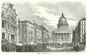 Franske hærtropper angriber oprørere, der besætter Pantheon, Paris, 24. juni 1848 (gravering) af French School